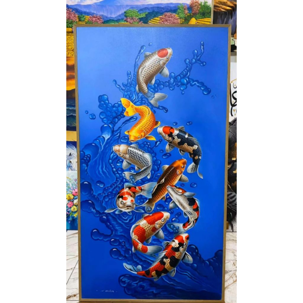 lukisan dinding ikan koi naga aestetic