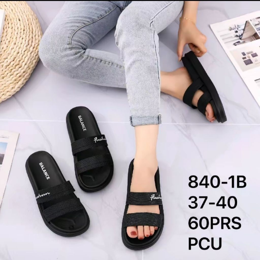 Balance Sandal Cewek Karet Hitam Wanita Ukuran 37-40 Fashionable & Nyaman 840-1B 37-40 60PRS PCU