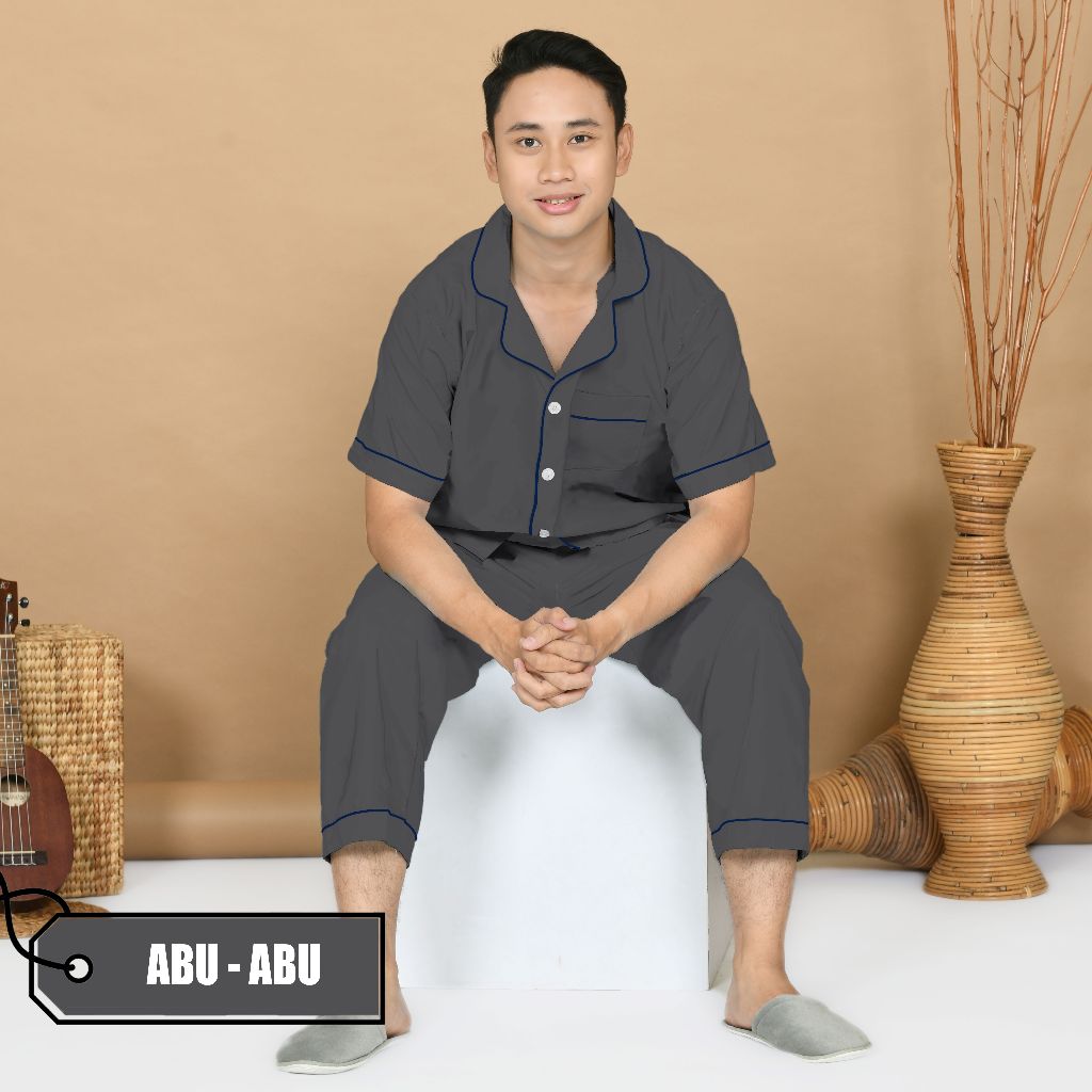 Nyenyak Piyama Dewasa Pria CP ( Size L ) Bahan Katun / Setelan Baju Tidur Polos Cowok