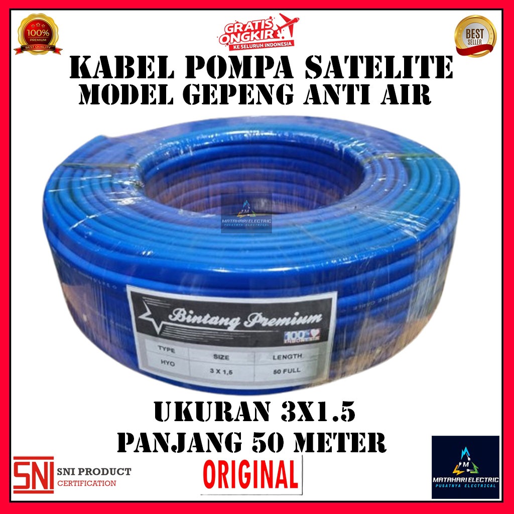 Kabel Pompa Satelit Gepeng 3x1.5 50 Meter / Kabel Pompa Murah