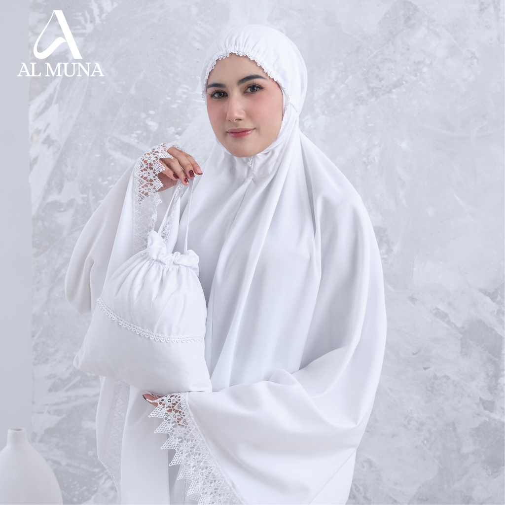 kayla Mukena Dewasa Putih dan hitam Renda Katun Adem Mewah