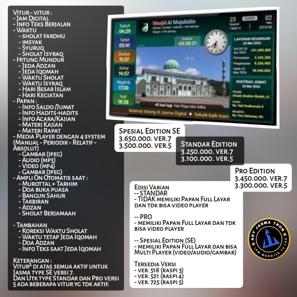 Jasma Versi 5/Jws/Jam Masjid TV LED/Jam Digital.