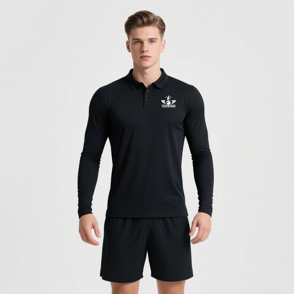 Madaha Polo shirt Dry Fit Kaos Kerah Lengan Panjang Jersey Olahraga Taekwondo Shinra Dojo