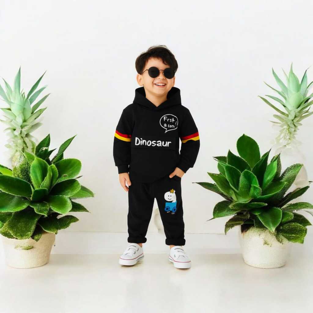 Pakaian Baju Anak Cowok Setelan Hoodie Dino Anak Laki Laki 0-6 Tahun