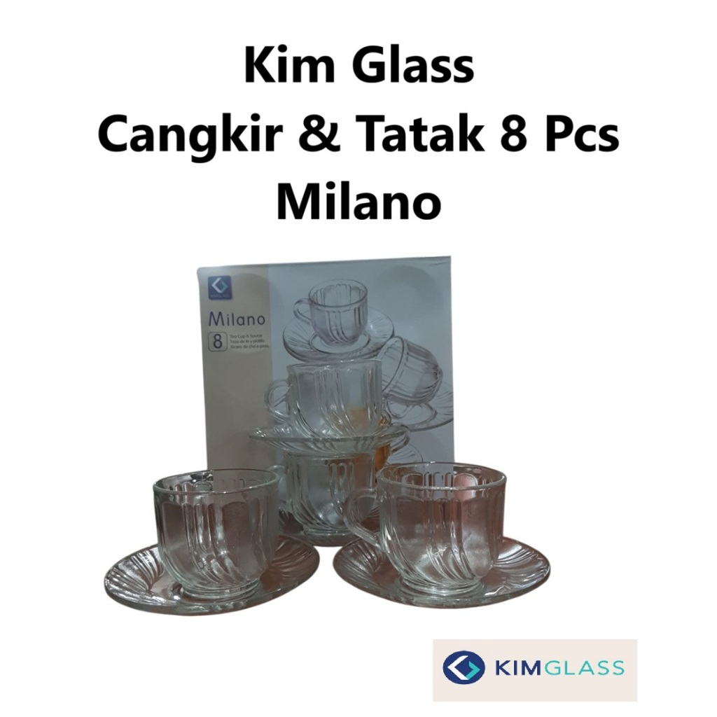 KimGlass Milano Tea Cup Saucer Set Cangkir Kopi 160ml Gelas Teh Kaca cangkir dan tatak