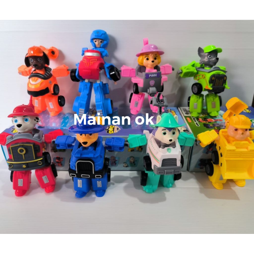 Mainan 2 in 1 transform paw patrol dog patrol paw hero robot  rider chase marshall rubber