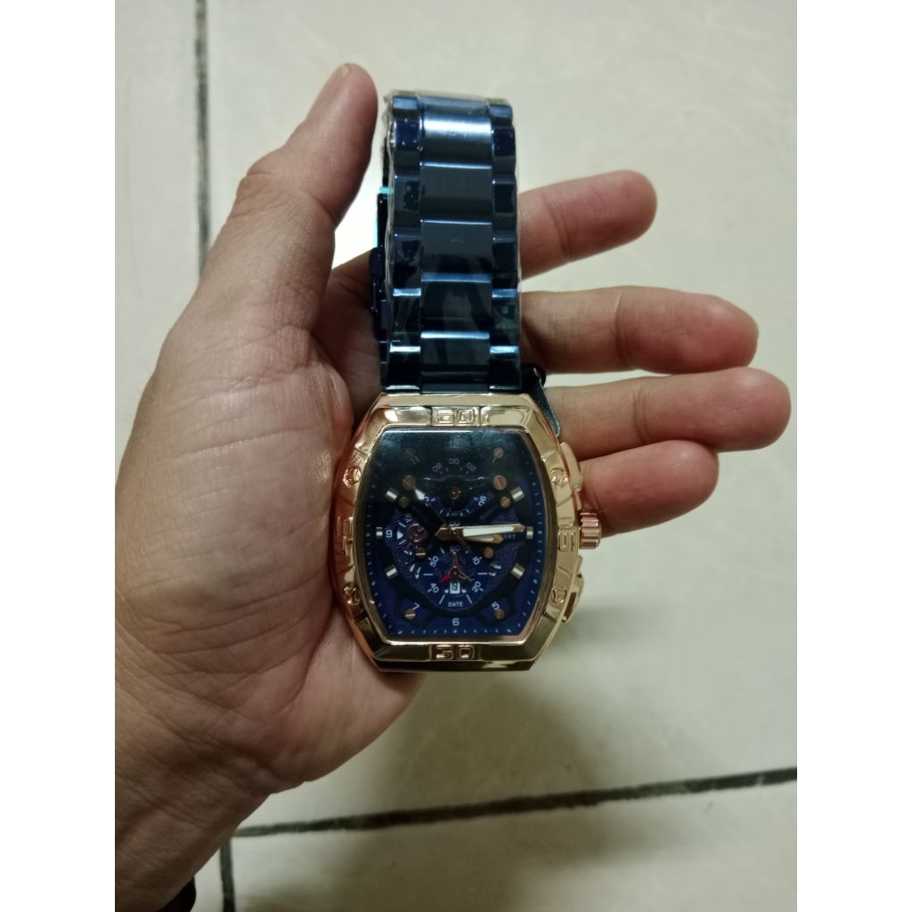 jam pria biru rose gold