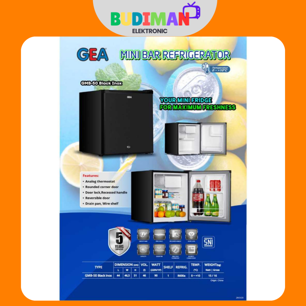 GEA GMB50 Mini Bar Portable Freezer 48L Hemat Energi