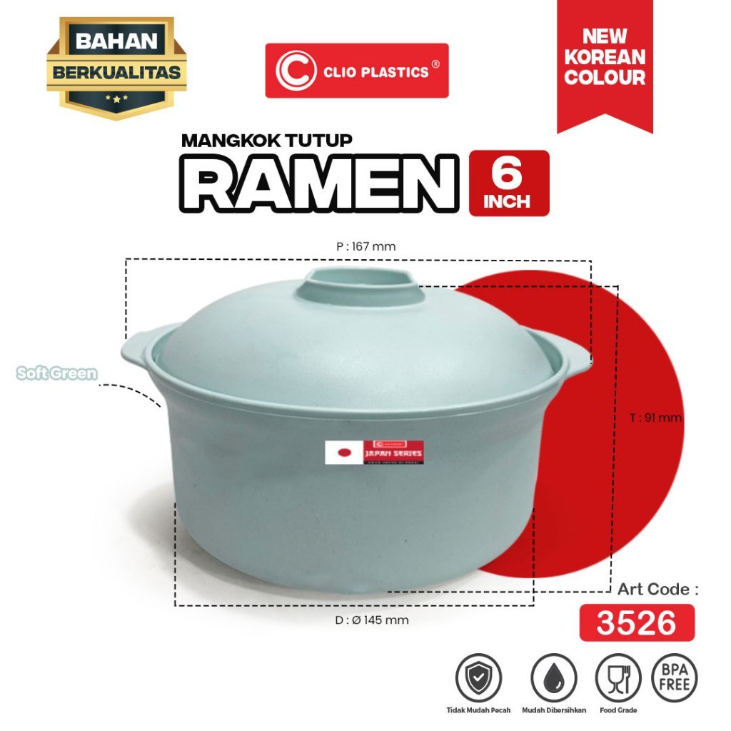 Isi 2 Pcs-Mangkuk Tutup Ramen ukuran 6 Inch / Mangkuk Soup / Basi mini Plastik Tebal Pp 5 Food Grade