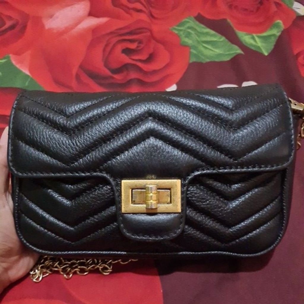 Tas Sling tali rantai Second hitam kulas