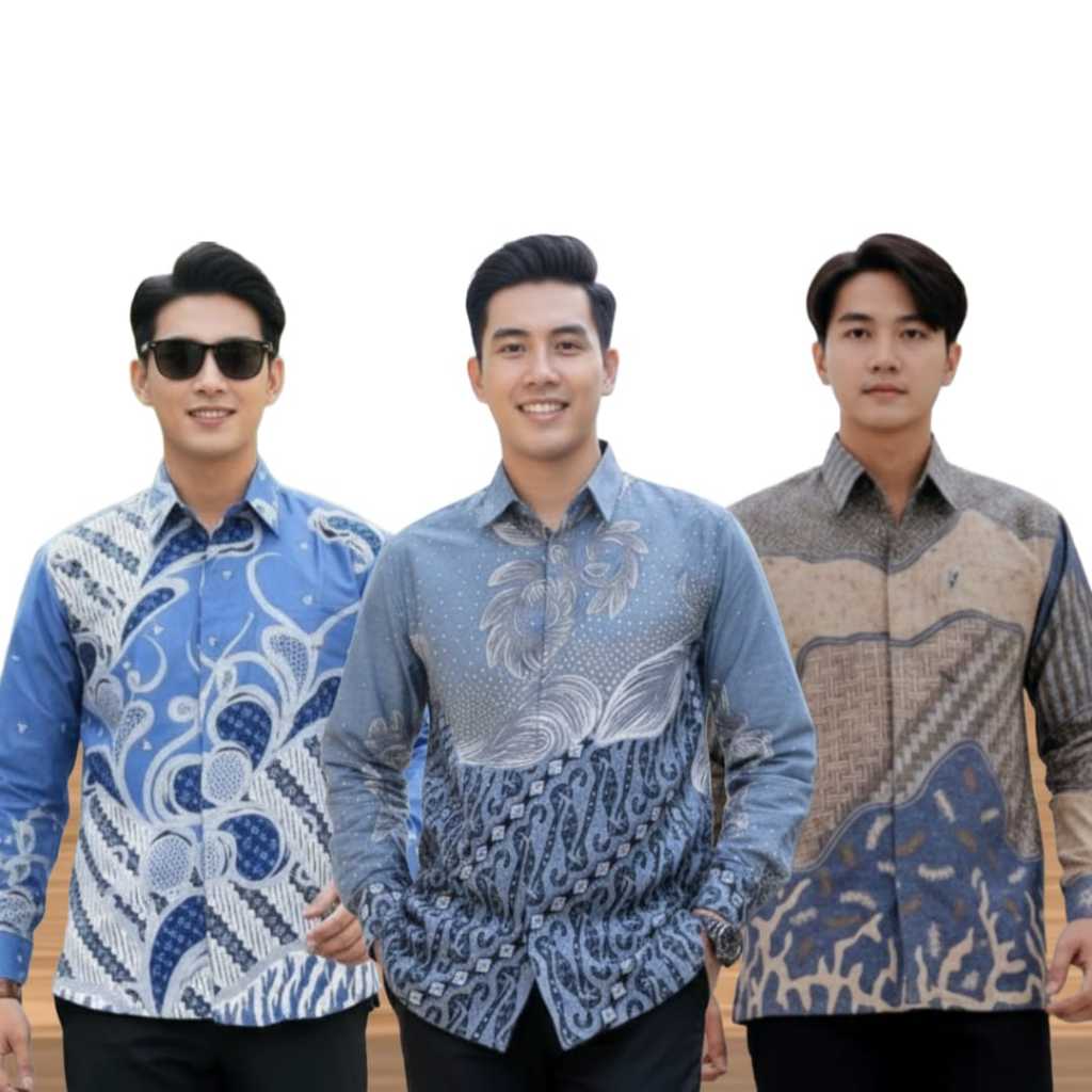 COUPLE BATIK DAMIANA KEMEJA BATIK PRIA LENGAN PANJANG SIZE M L XL XXL MOTIF INARA BIRU