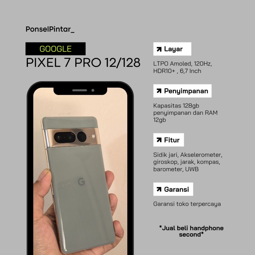 G O O G L E Pixel 7 pro 12/128 Hazel mulus bergaransi