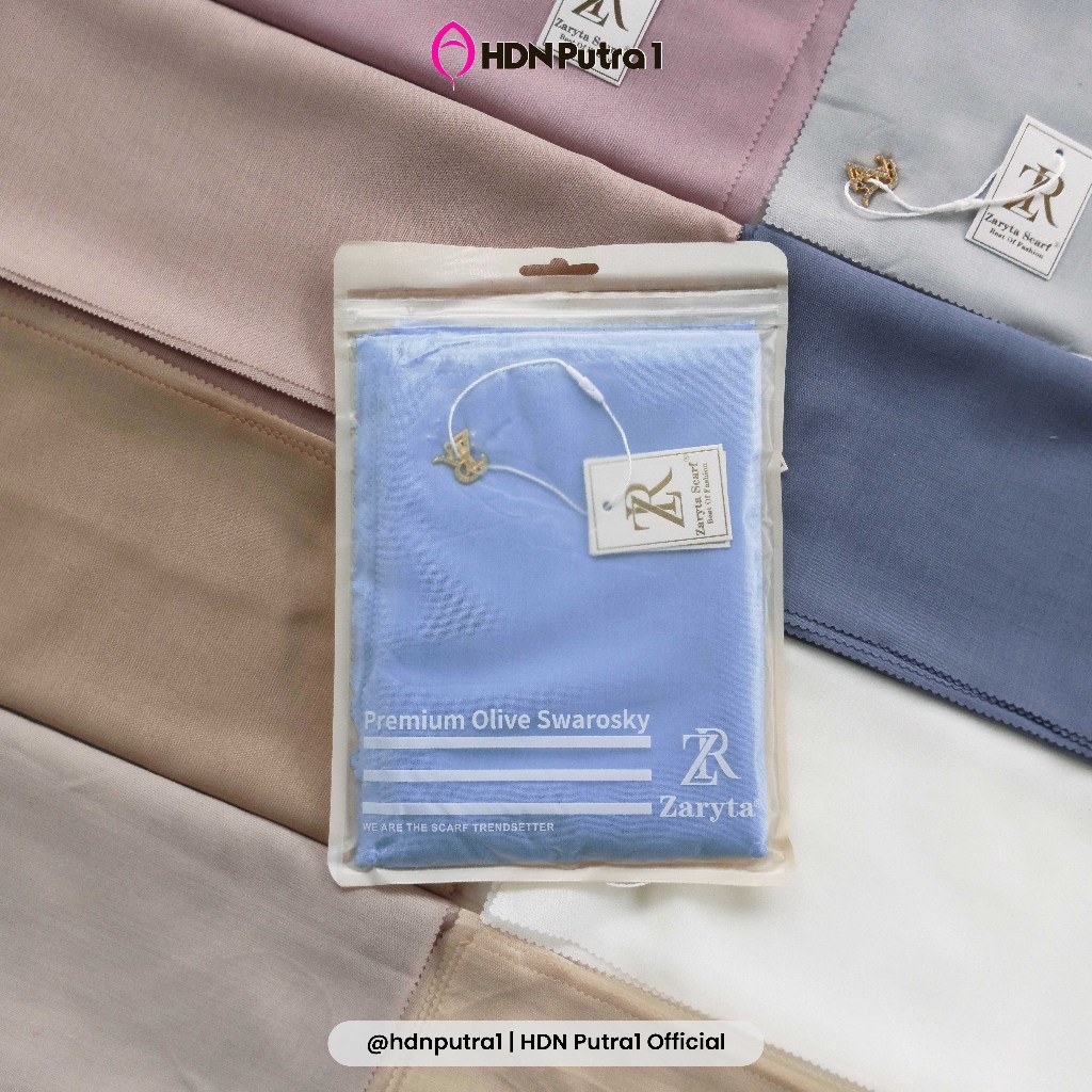 Zaryta Scarf Hijab Segiempat Polos PREMIUM OLIVE PARFUM SWAROSKY LC ICON Pouch Kerudung Lasercut Voa