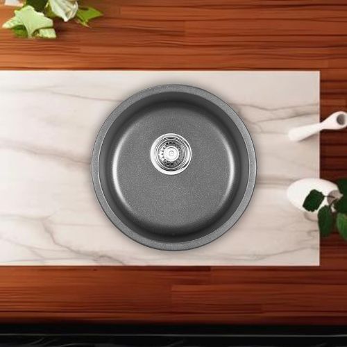 Wastafel Granite Bulat Zehn+ 43x19cm Abu 8330 - Round Granite Sink Gray [INCLUDE PACKING KAYU]