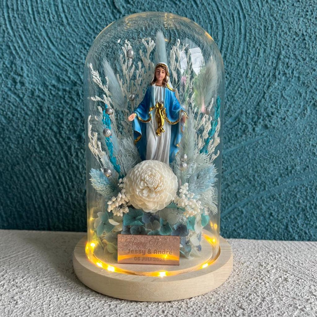 Virgin Mary Dome | Yesus Dome | Patung Bunda Maria Patung Yesus with Dried Flower | Hadiah ulang tah