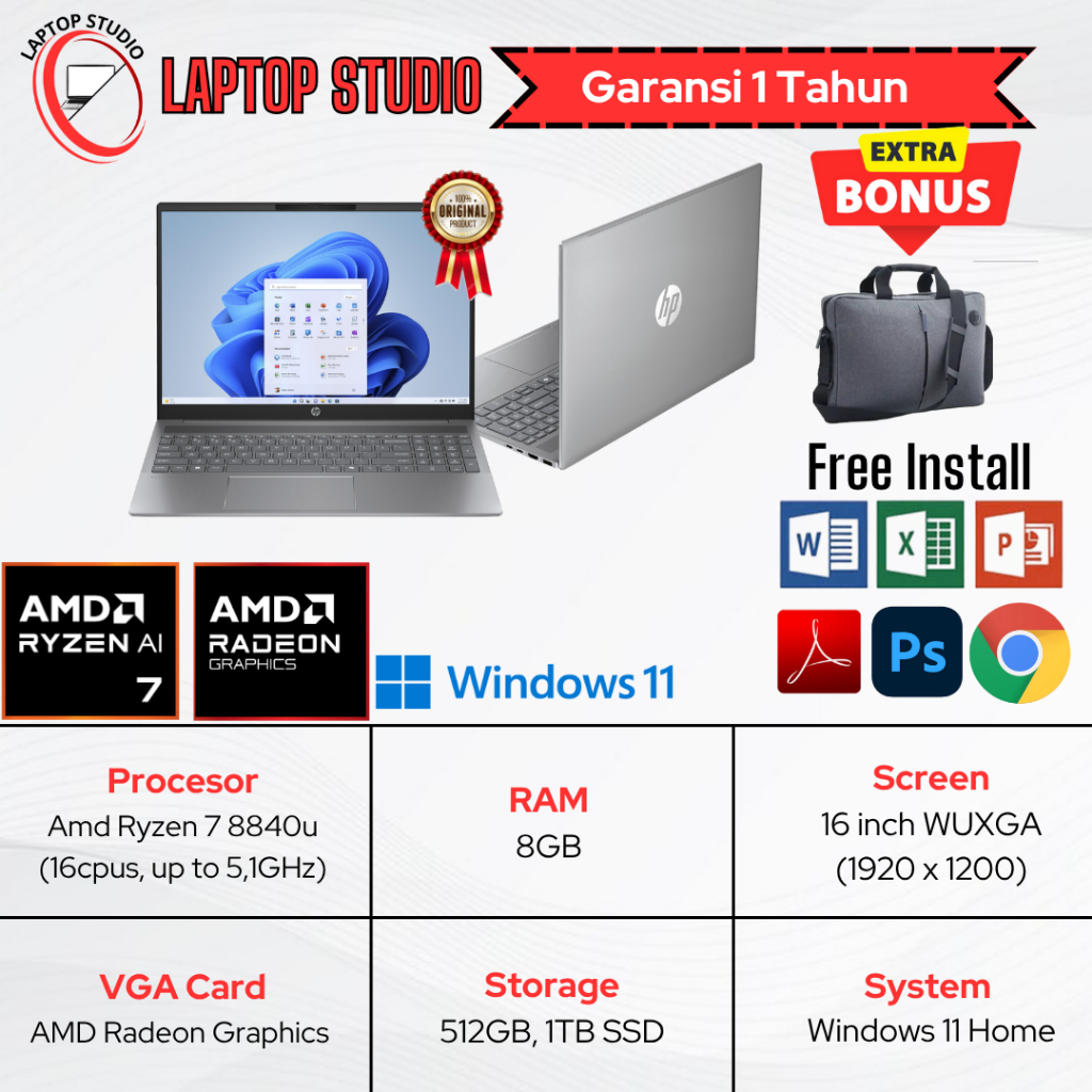 Laptop Baru HP Paviliion  Amd Ryzen 7 8840u SSD Grey