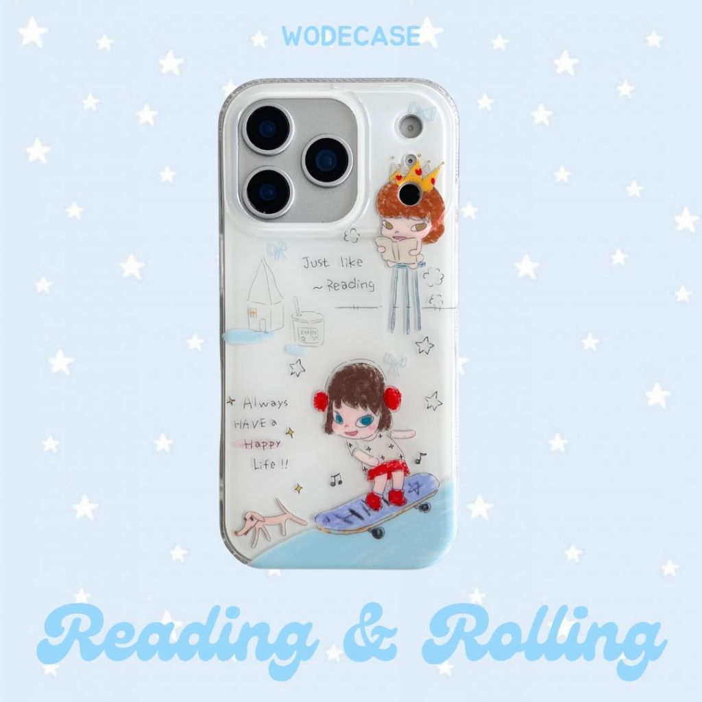 WODECASE Reading & Rolling Yoshitomo Nara Protective Case dan Soft Rubber Anti Yellowing untuk iPhon