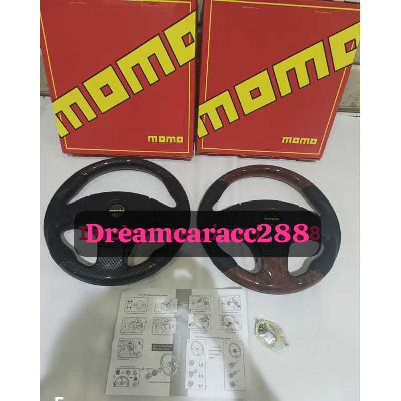 STIR SETIR STEER RACING MOMO 14INCH UNIVERSAL PREMIUM HITAM WOOD & HITAM CARBON AK8943