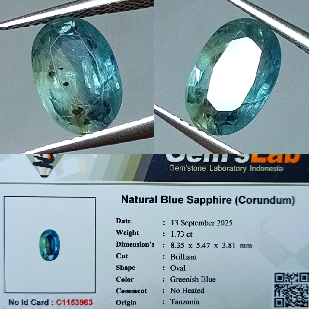 NATURAL BLUE SAPPHIRE NO HEATED TANZANIA MEMO GLI LAB ID