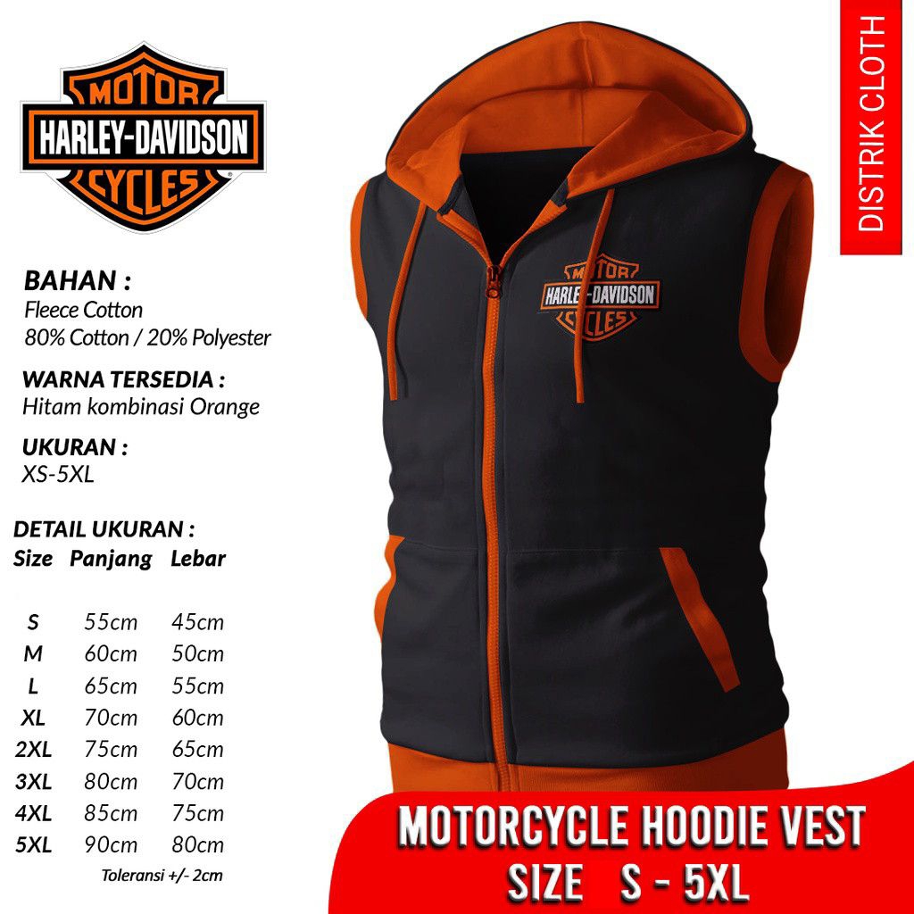 Rompi  Motor S-5XL Harley Davidson Motorcycle Hoodie Zipper Vest Tanpa lengan bahan katun fleece