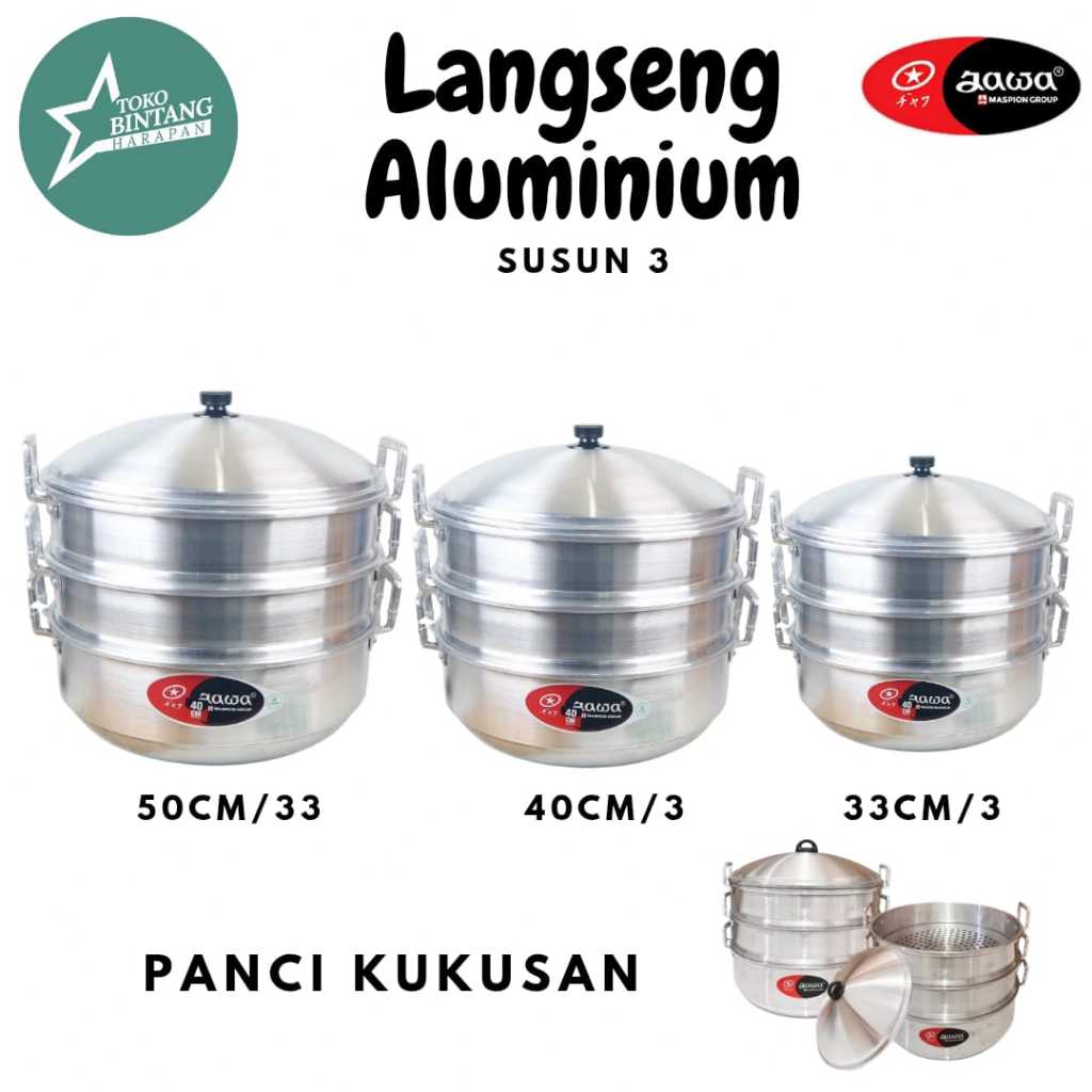 Jawa Langseng/panci kukusan aluminium ukuran 50cm,40cm,33cm susun 3
