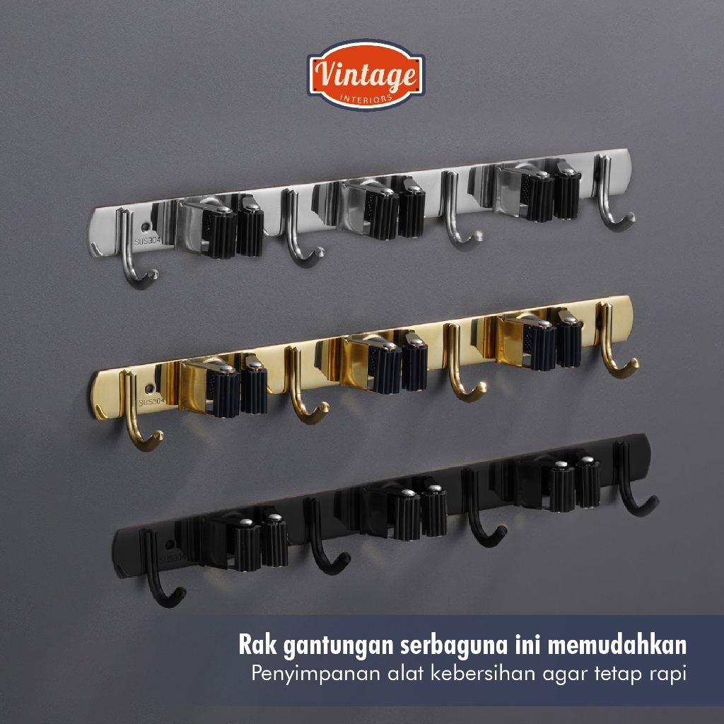 Gantungan Sapu & Pel - Gantungan Peralatan Rumah – Gantungan Stainless Awet - Gantungan Serbaguna