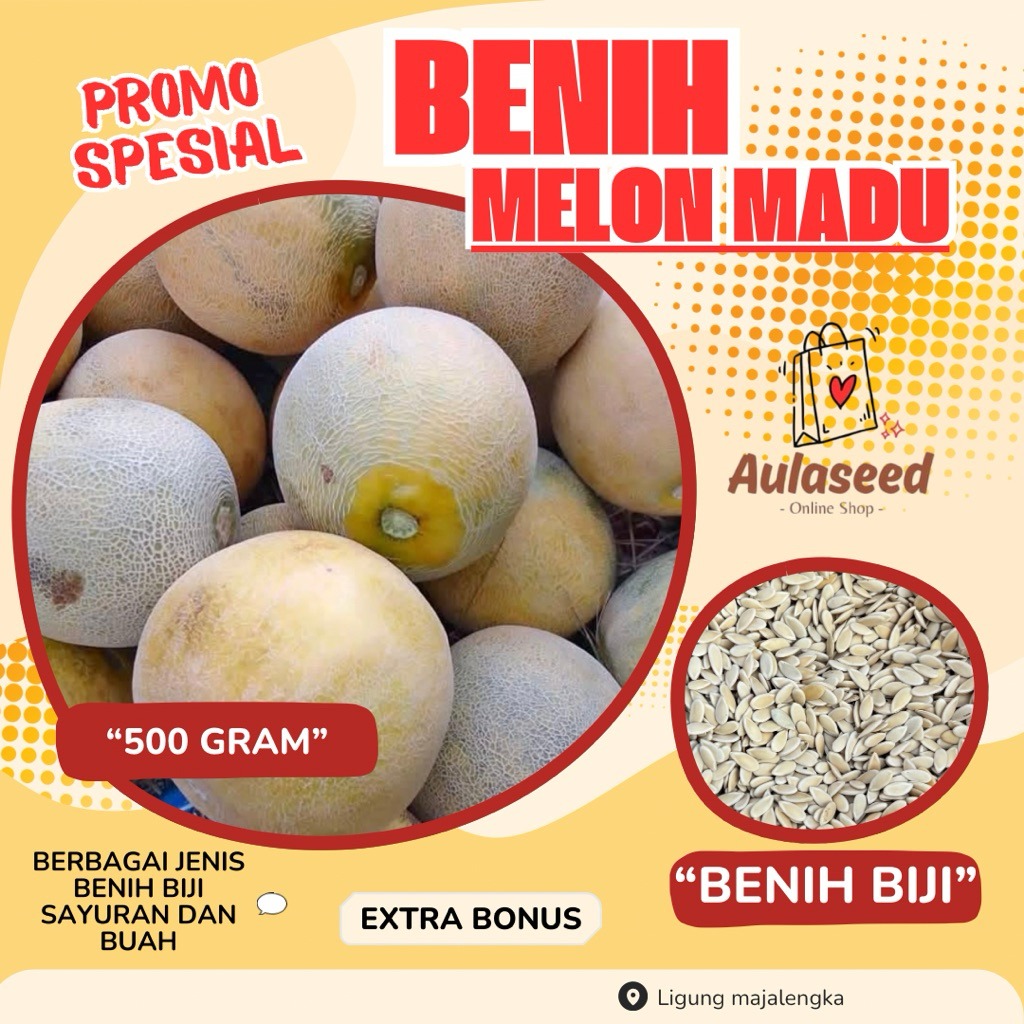 (500  Gram ) Benih Biji Melon Madu> Bibit Melon Madu>+ Bonus