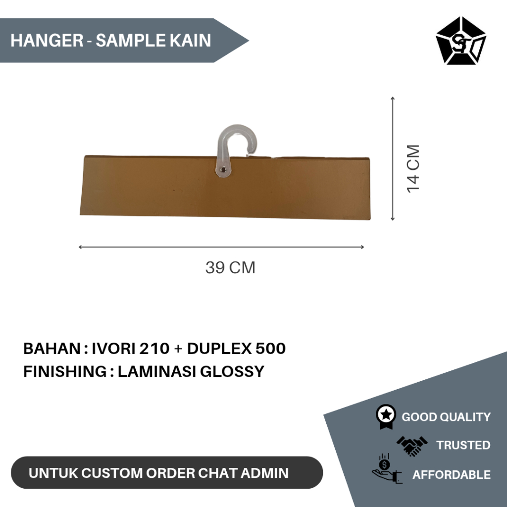 Hanger Sample Kain Warna Emas Bahan Ivory 210 gsm + Duplex 500 gsm