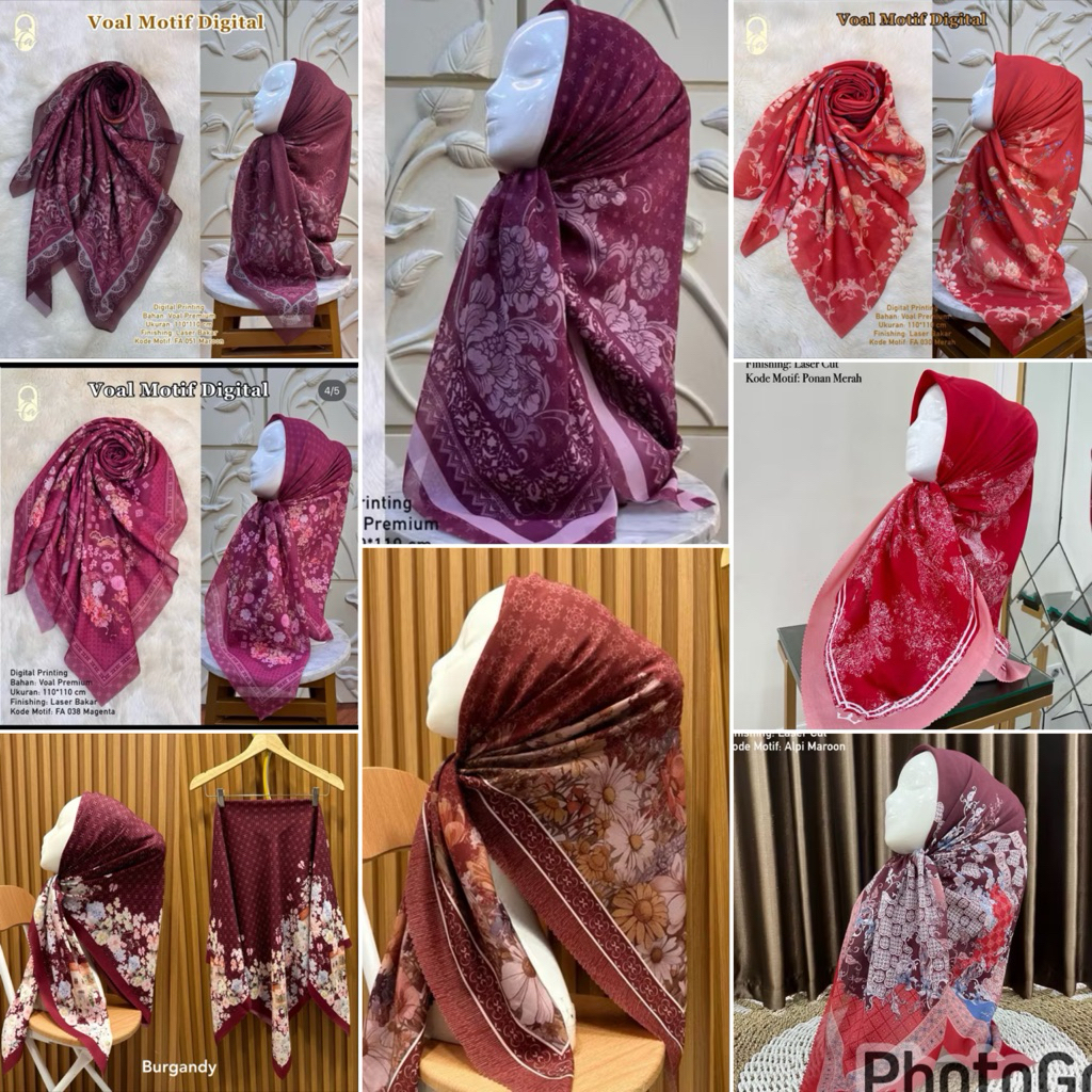 MERAH KATALOG | Voal Motif Jilbab Motif Maroon series / MERDEKA Merah Series Kemerdekaan Merah cabe