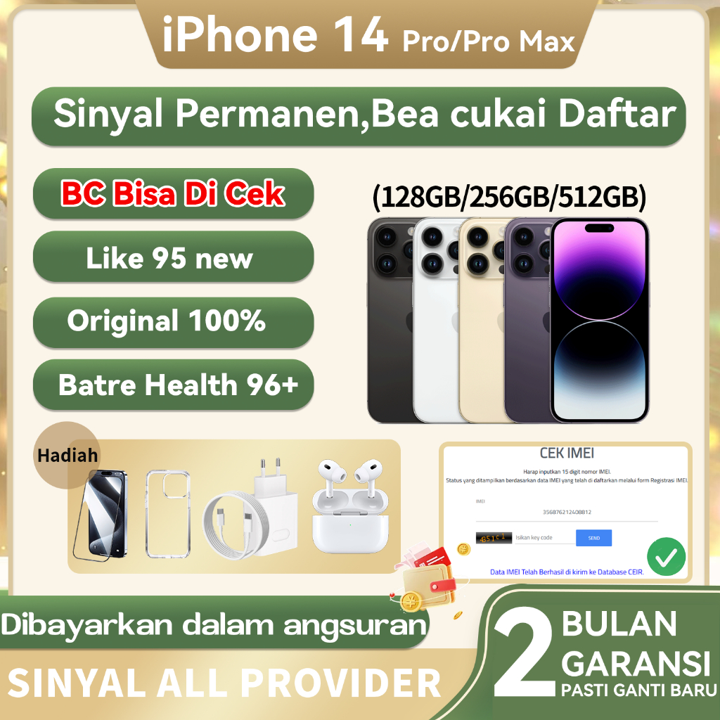 BC IPhone 14 PRO MAX / 14 PRO Beacukai Second BC Bekas 128GB 256GB Good Conditions Fullset Mulus No 