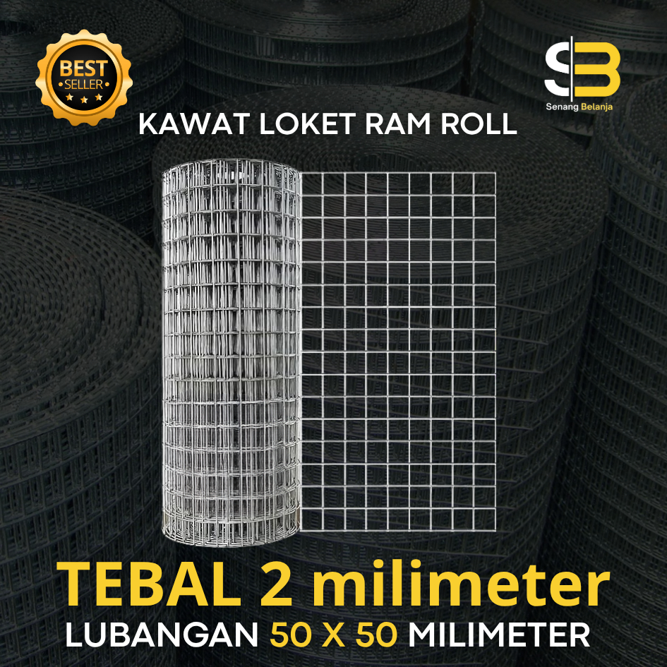 Kawat Loket/Ram/Mesh Galvanis Tebal 2mm Lubang 50x50mm - Tahan Karat, Multifungsi, Siap Pakai