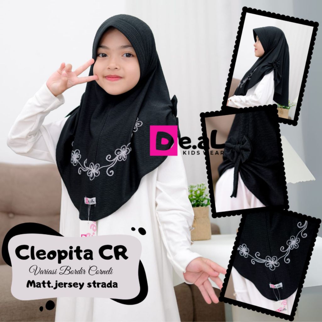 Jilbab Bergo Instan Anak Bordir ORI De.al motif CLEOPITA CR 3-7 tahun