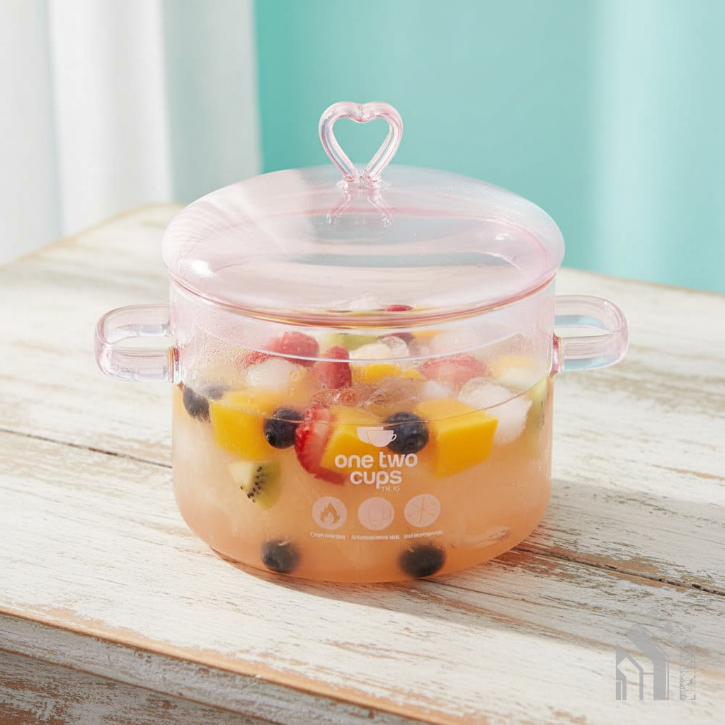 Panci masak kaca pink love anti tumpah anti panas lucu berkualitas 1,5 L