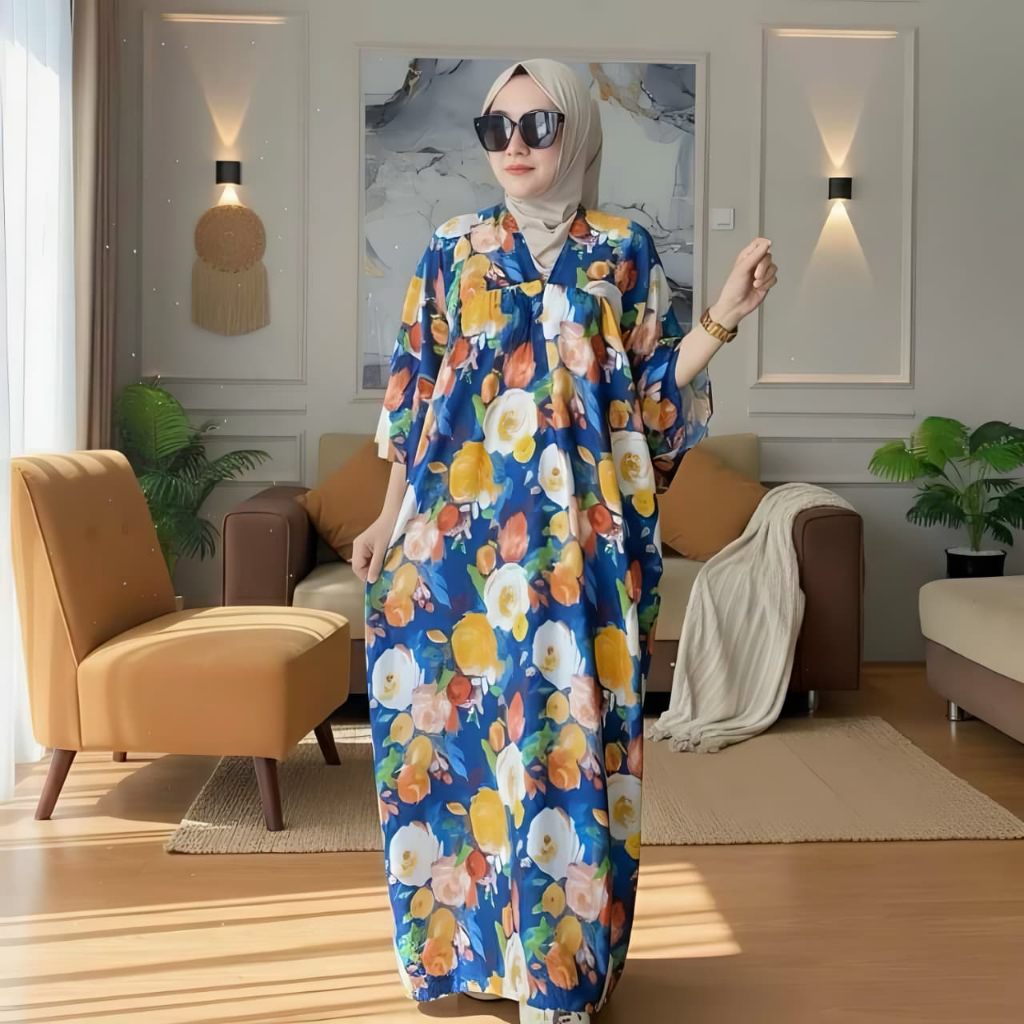 Daster Lengan 3/4 Bahan Rayon Motif Bunga Kekinian Semata Kaki