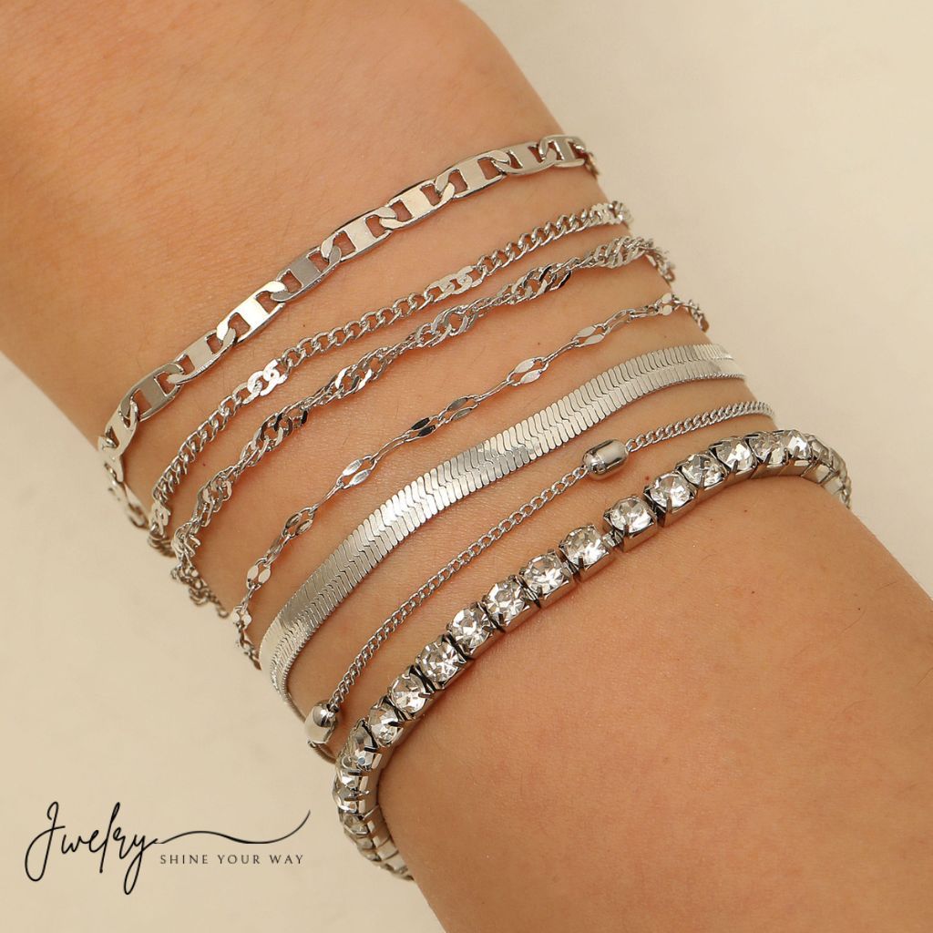 Jwelry JW 005 - gelang set wanita | gelang fashion wanita | gelang silver | gelang rantai silver | g