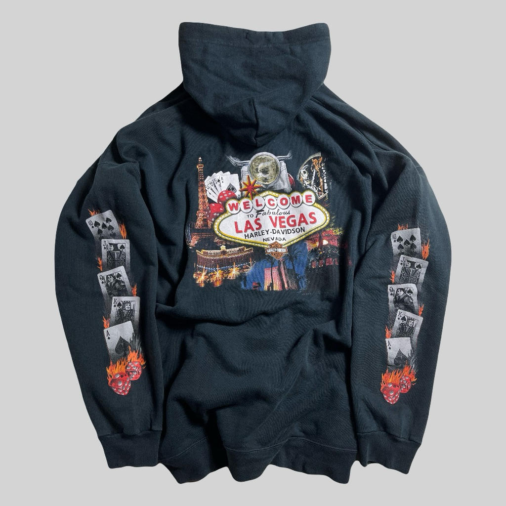 (Rare) 2003 HARLEY DAVIDSON Las Vegas Flame Dice Zipper Hoodie