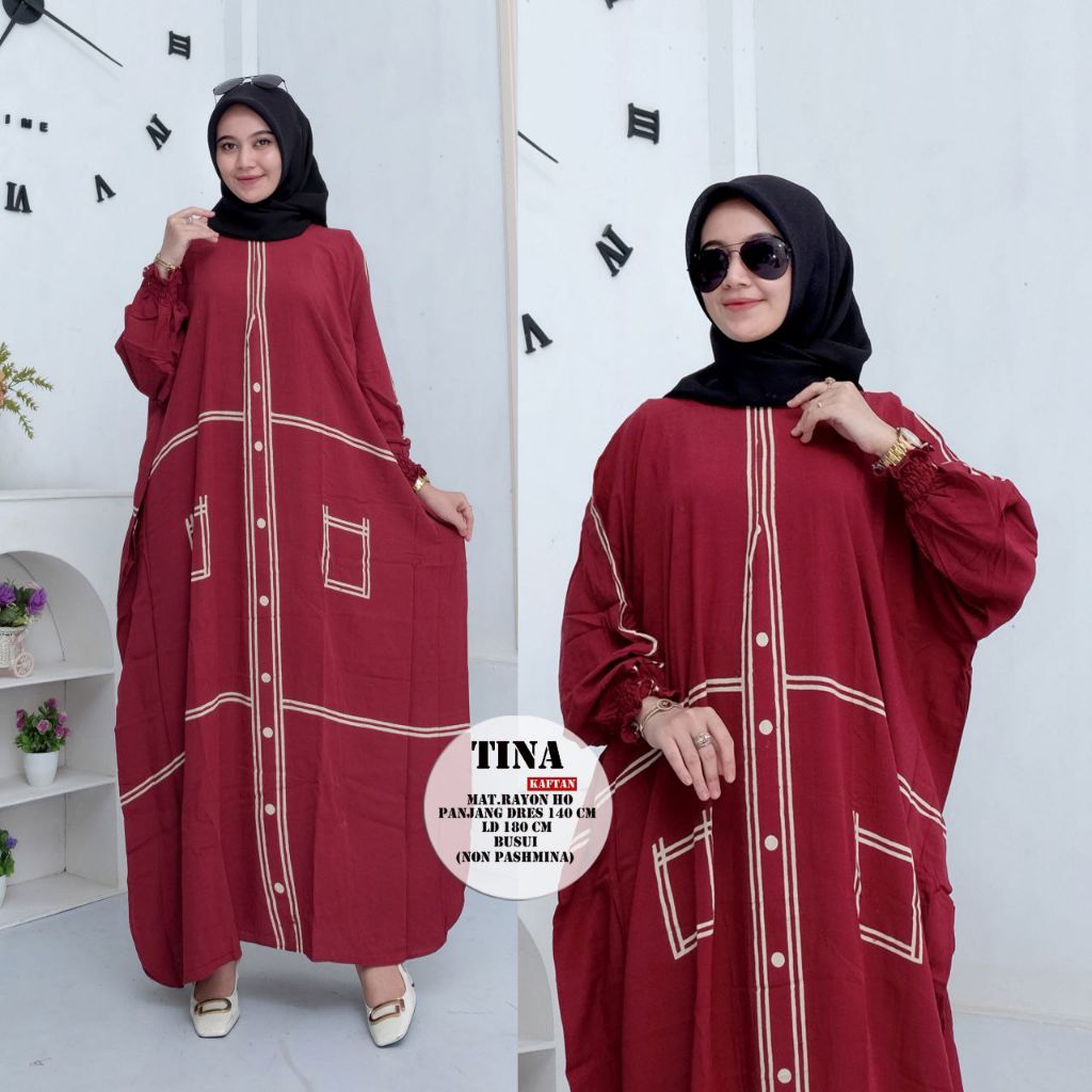 Grosir Gamis Kaftan Tina Terbaru 2025 Bahan Rayon Ld 180 Pb 140 Jumbo