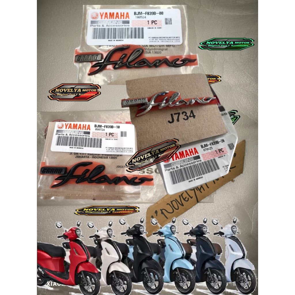EMBLEM 3D LOGO TULISAN TIMBUL SAYAP GRAND FILANO ORI YAMAHA SILVER CHROM, BRONZE GOLD, HITAM BJM-F83