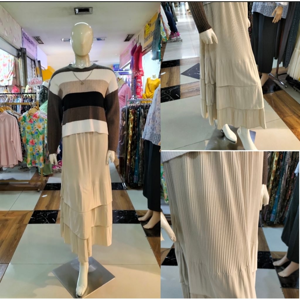 Rok Wanita Ruffle Plisket Panjang/Rok Plisket Susun/Rok Plisket Tingkat