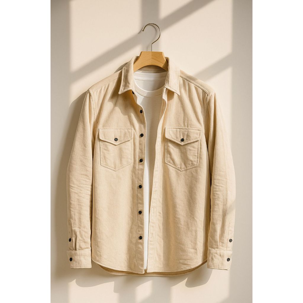 Kemeja Corduroy Pria Korean Style Double Pocket– Overshirt Tebal Lengan Panjang Gaya Korea Casual