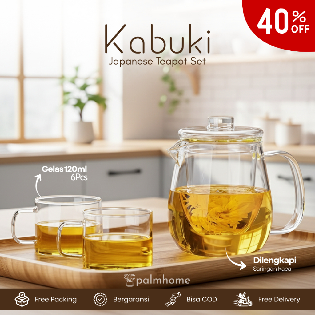 [BERGARANSI] Teko Teh Dengan Saringan Infuser 1200ml / Teko Pitcher Kaca Tahan Panas