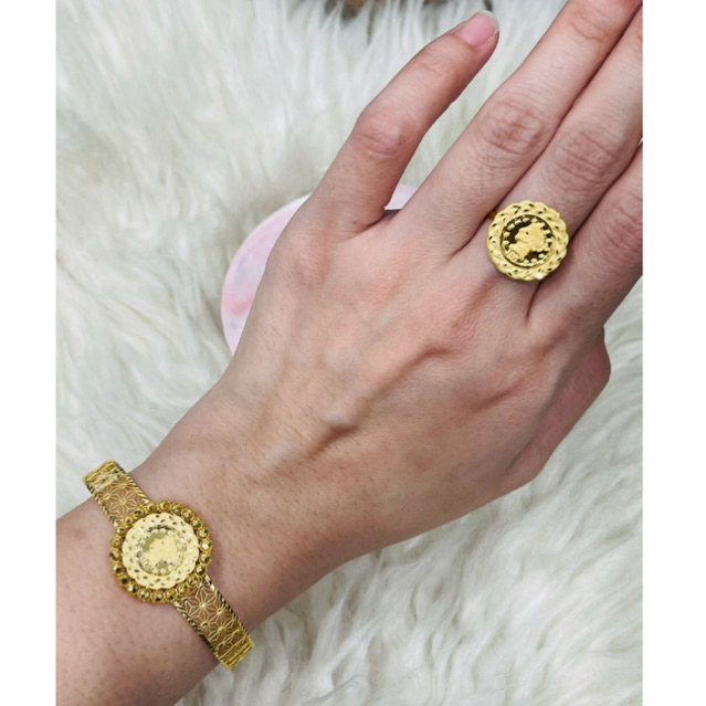 gelang plus cincin koin simple mewah elegant emas asli kadar 700