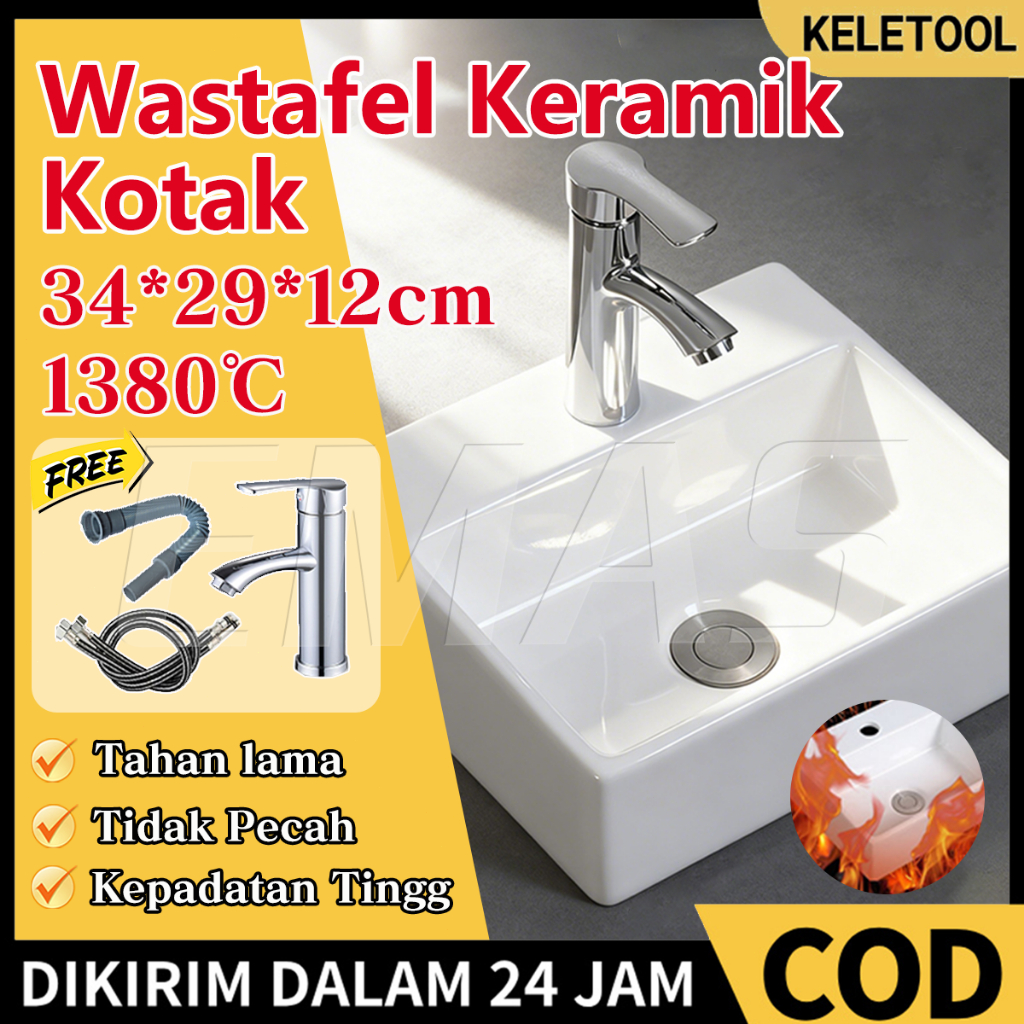 34*24*12cm Wastafel keramik kotak komplit alat Meja atau Gantung Kotak Wastafel Cantik Keramik Putih