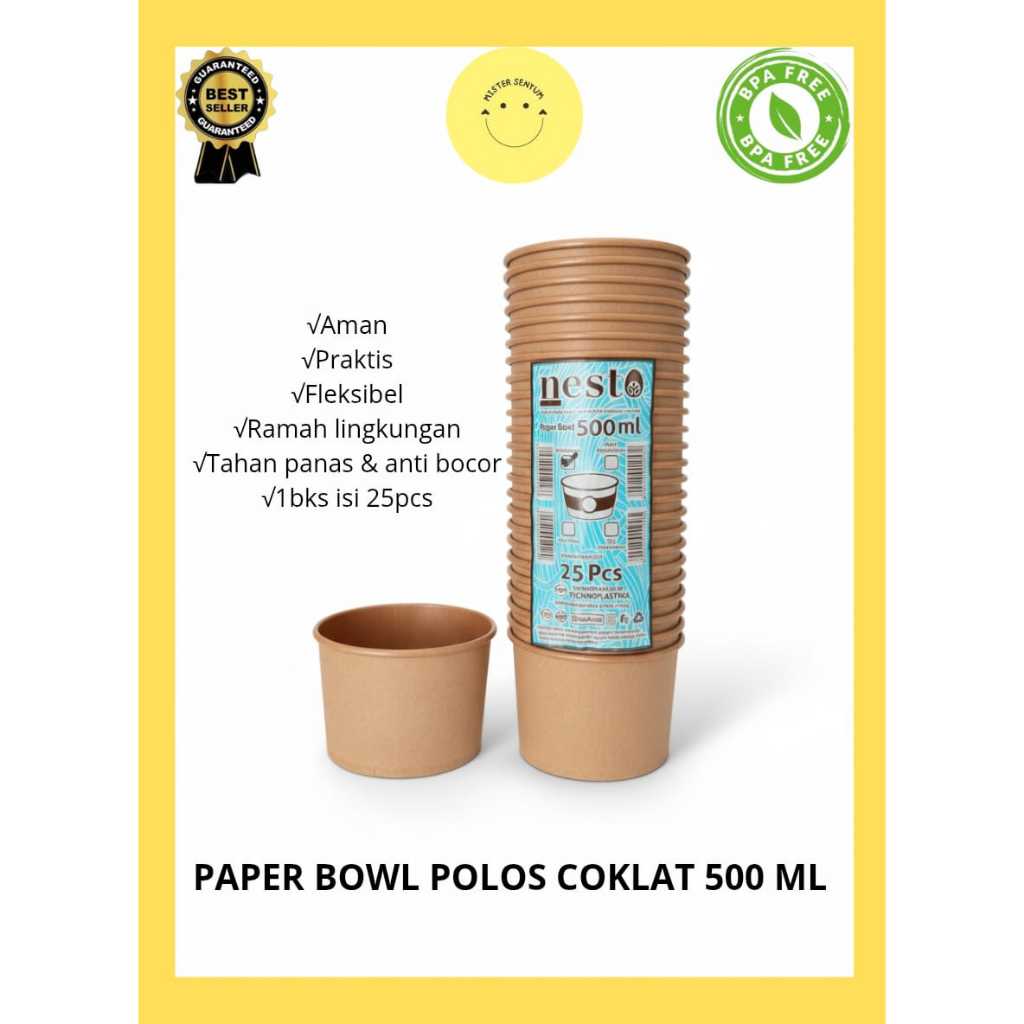CUP BOWL 500 ML ISI 25PCS COKLAT/TUTUP CUP BOWL ISI 25PCS/MANGKUK KERTAS/PAPER BOWL