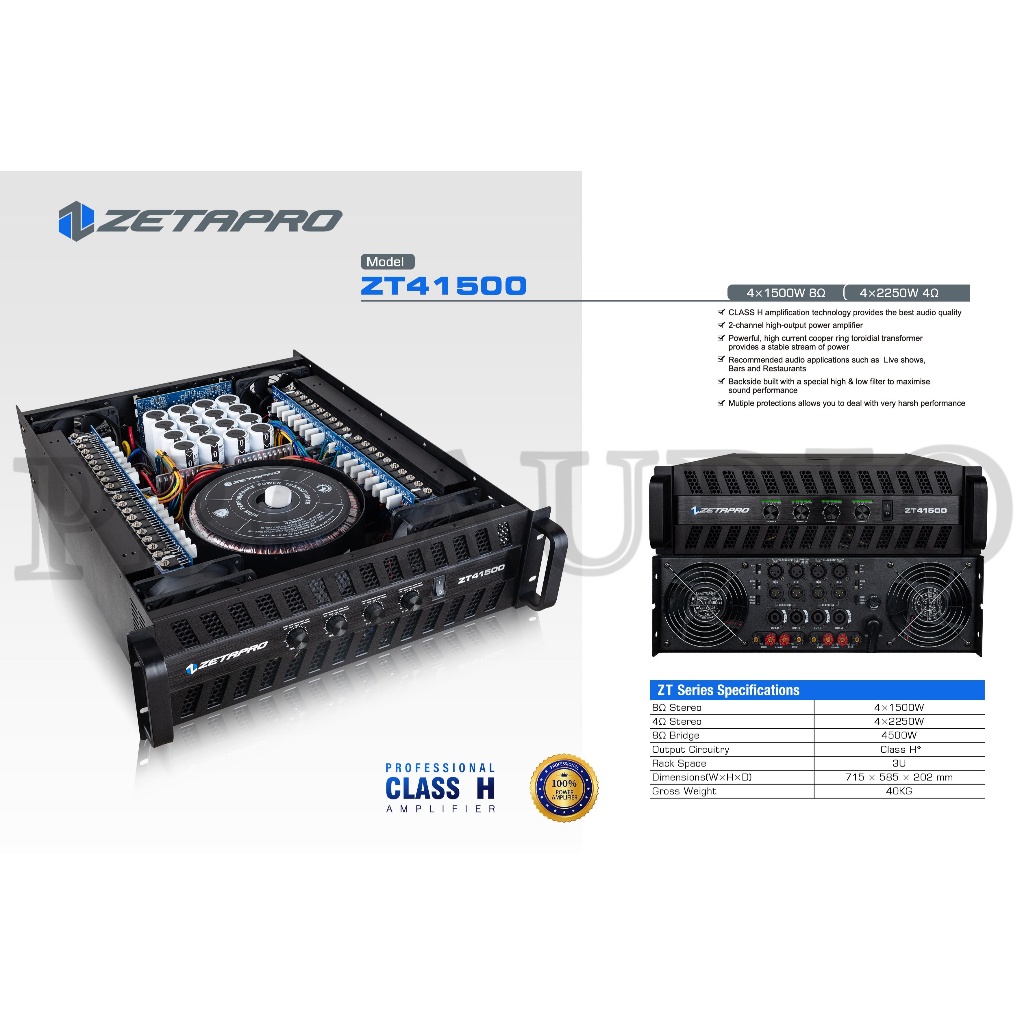 Power Amplifier 4 Channel ZETAPRO ZT 41500 / ZT41500 / ZT-41500 Class H Original 4 x 1500 Watt