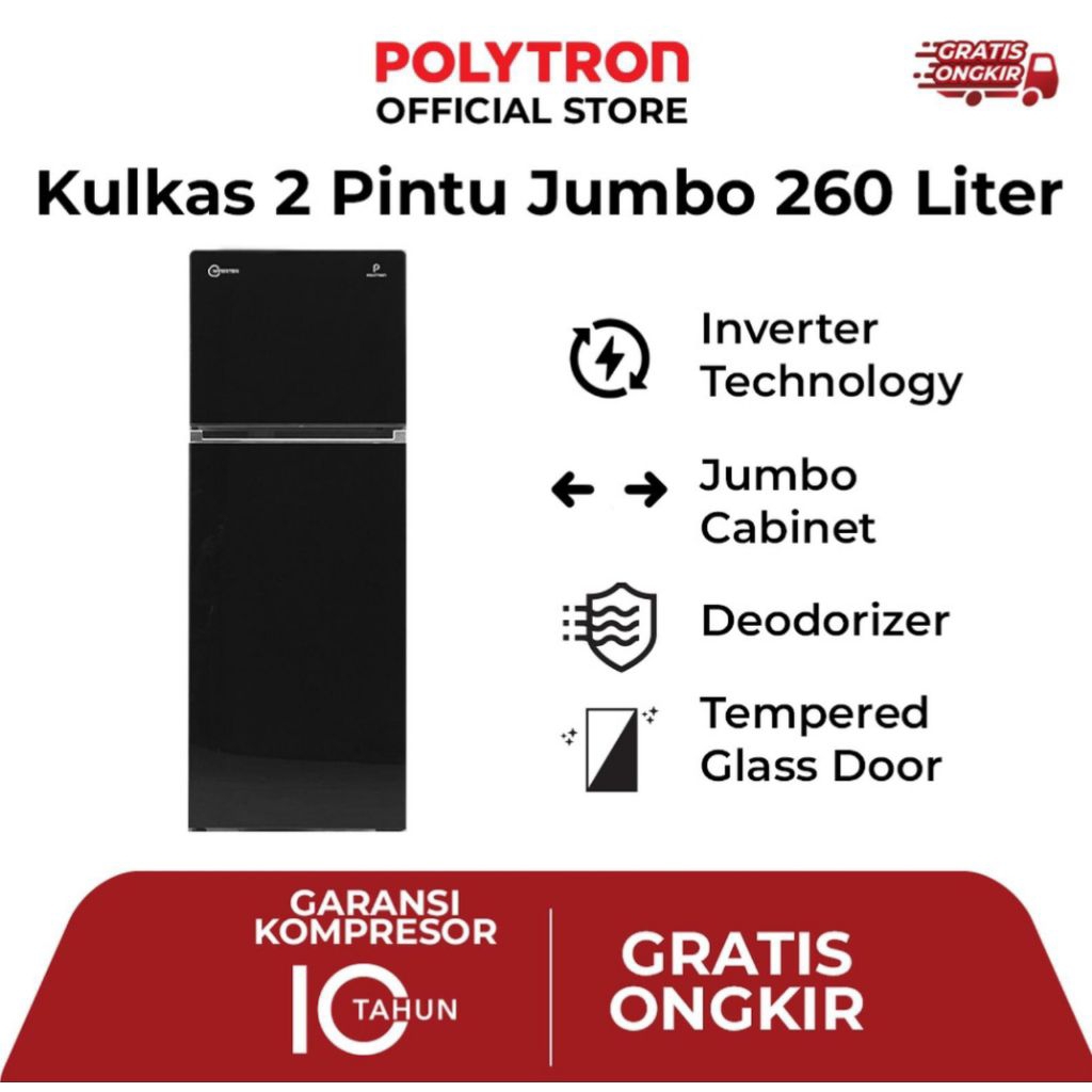 KULKAS POLYTRON 2 PINTU 260LITER INVERTER BELLEZA JUMBO PRW29VX KULKAS POLYTRON 2PINTU BELLEZA INVER