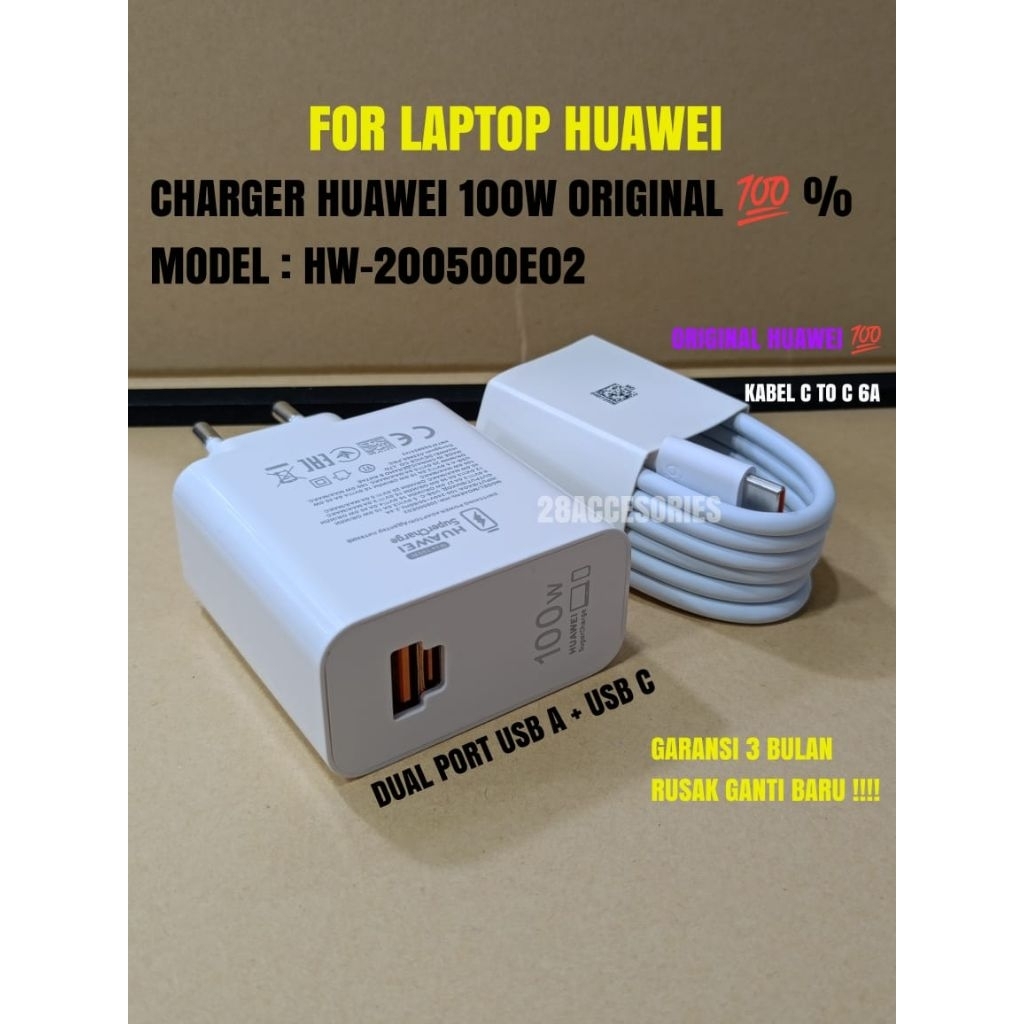 Charger Huawei 100W For Laptop Matebook D16 D16s Adapter Duo Port USB A+USB C Original Huawei