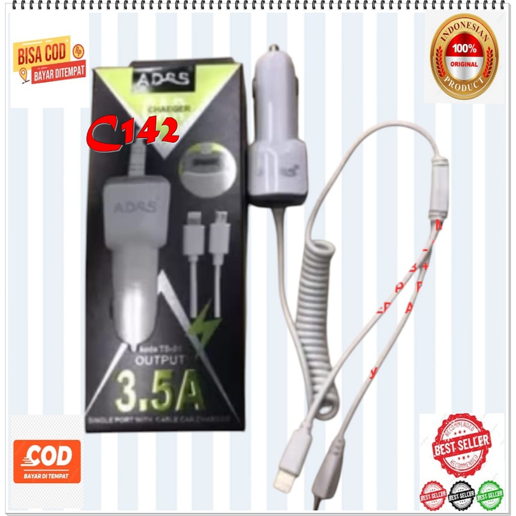C142  ORI 100%  ADAPTOR ADSS SAVER 3.5A 3IN1 3A CAR CHARGER SPIRAL SPRING TRAVEL ADAPTER CAS CASAN M