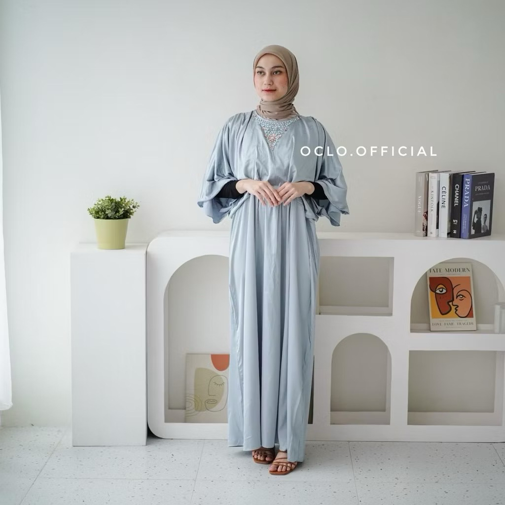 Kaftan Armani Silk by Oclo - baby blue | Abasy Kaftan Dress Pakaian Wanita | Gamis Armani Silk Manik