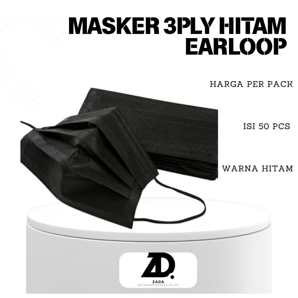 Masker 3ply Hitam Masker Earloop Hitam Masker Hitam 3ply COD
